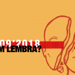 Cartaz retangular que contem a escrita " 02'09'2018 quem lembra?", e uma figura representando o crânio da Luzia, fóssil humano mais antigo encontrado na América do Sul, que integra o acervo do Museu Nacional.